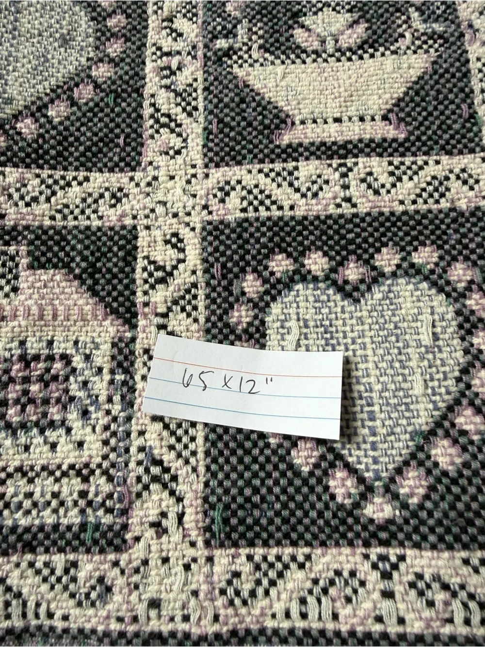 Vtg Country Hearts & Houses Woven Table Runner Fringed Tapestry Cottage Core